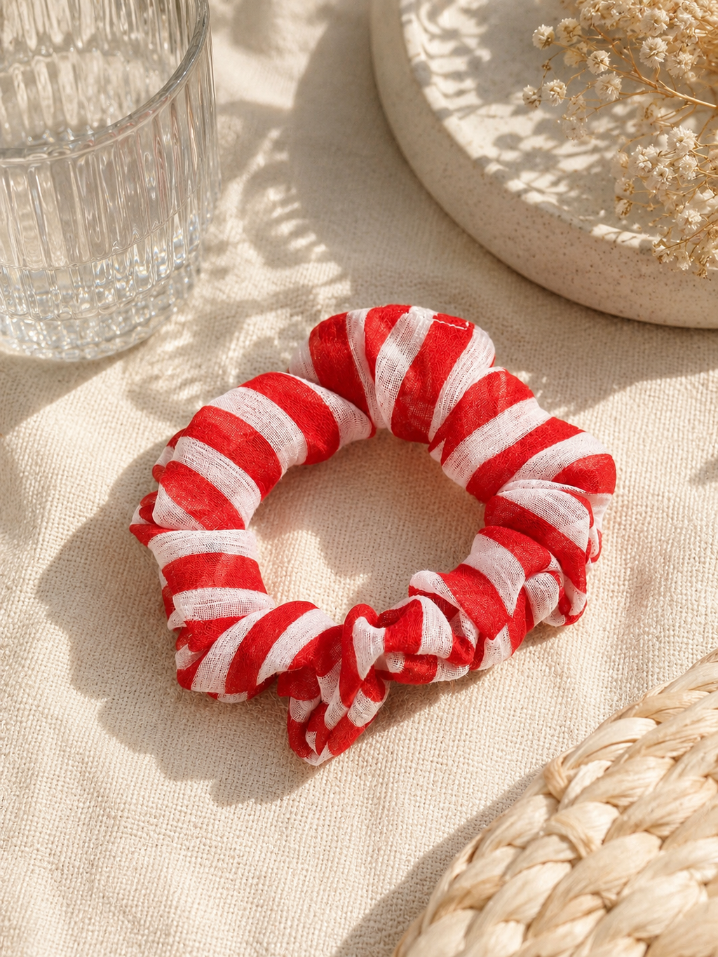 Scrunchie pequeño rayas rojo