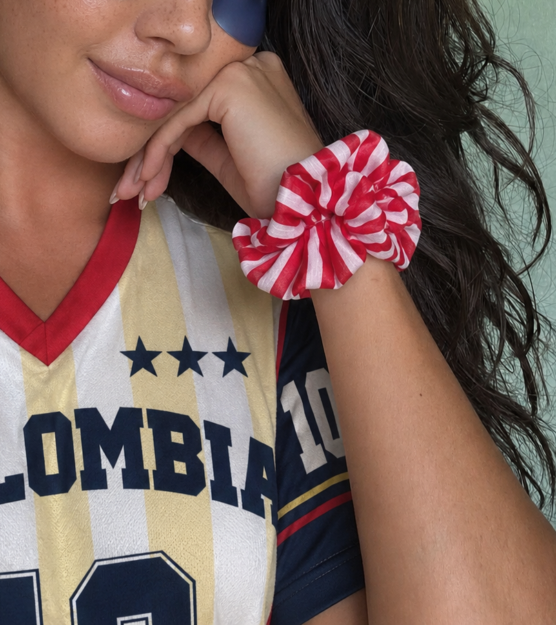Scrunchie mediano rayas rojo