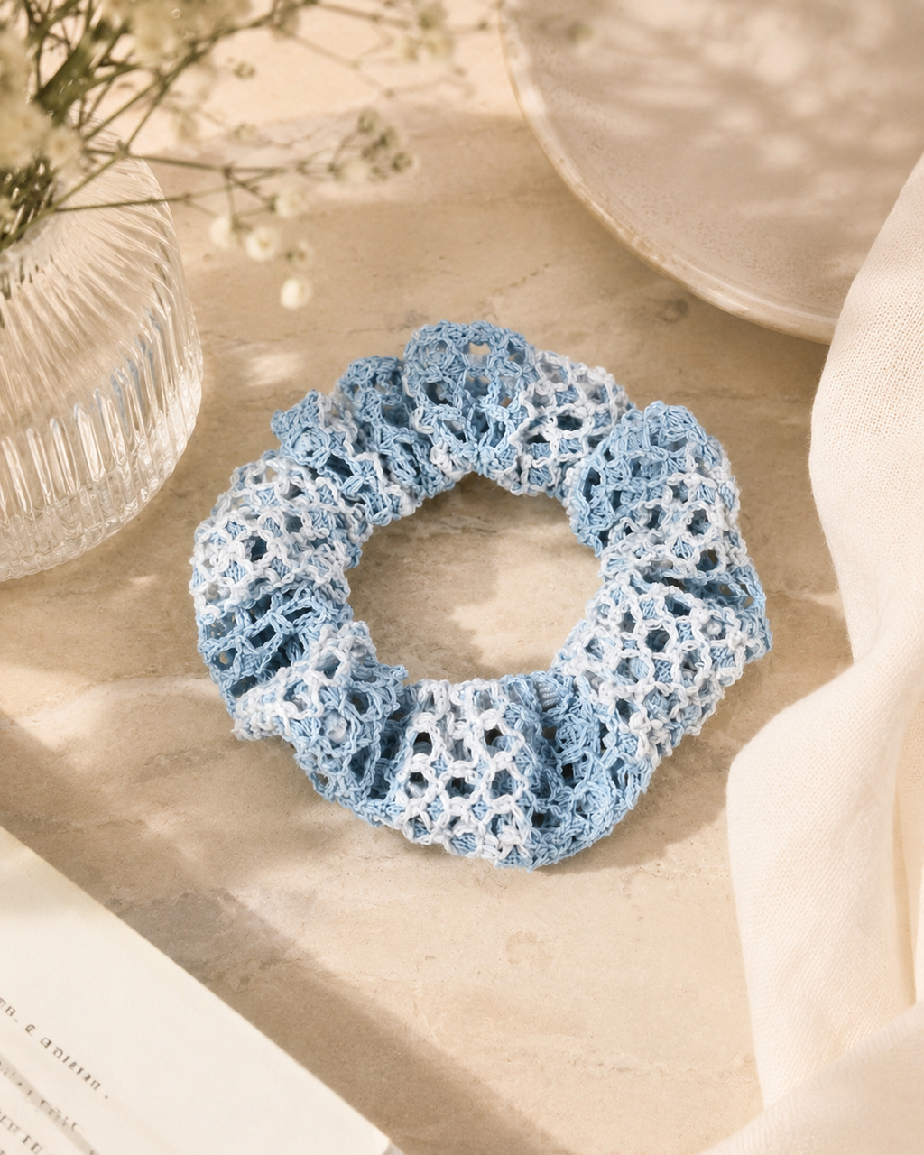 Scrunchie pequeño tejido azul