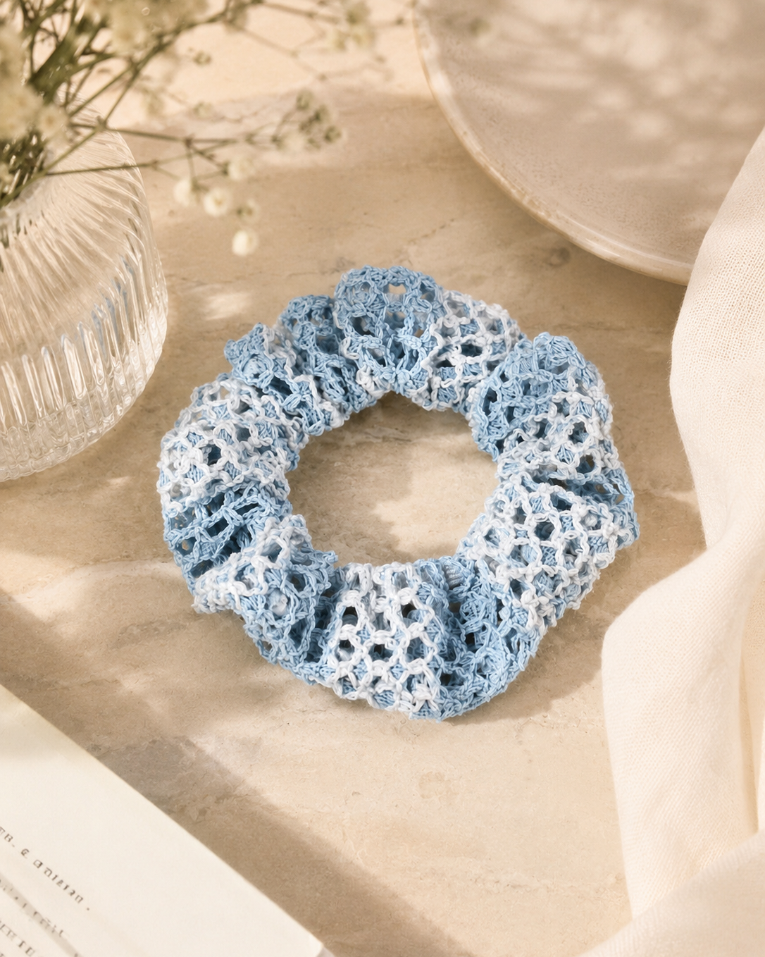 Scrunchie pequeño tejido azul