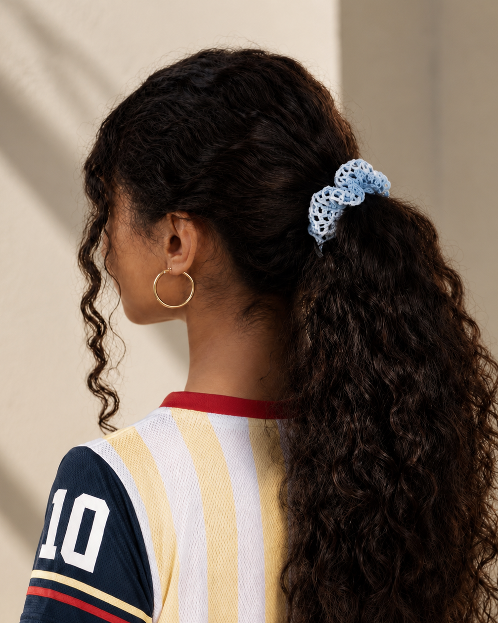 Scrunchie pequeño tejido azul
