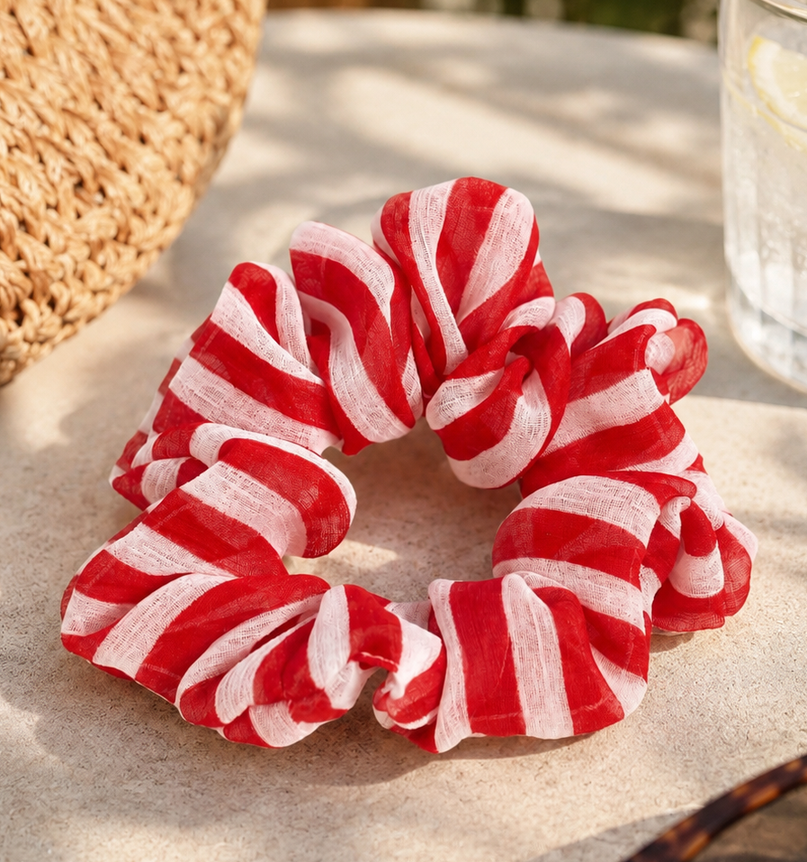 Scrunchie mediano rayas rojo